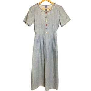 Vintage Embellished Denim Dress Long Midi Blue Size 10 Coastal Grandma Modest